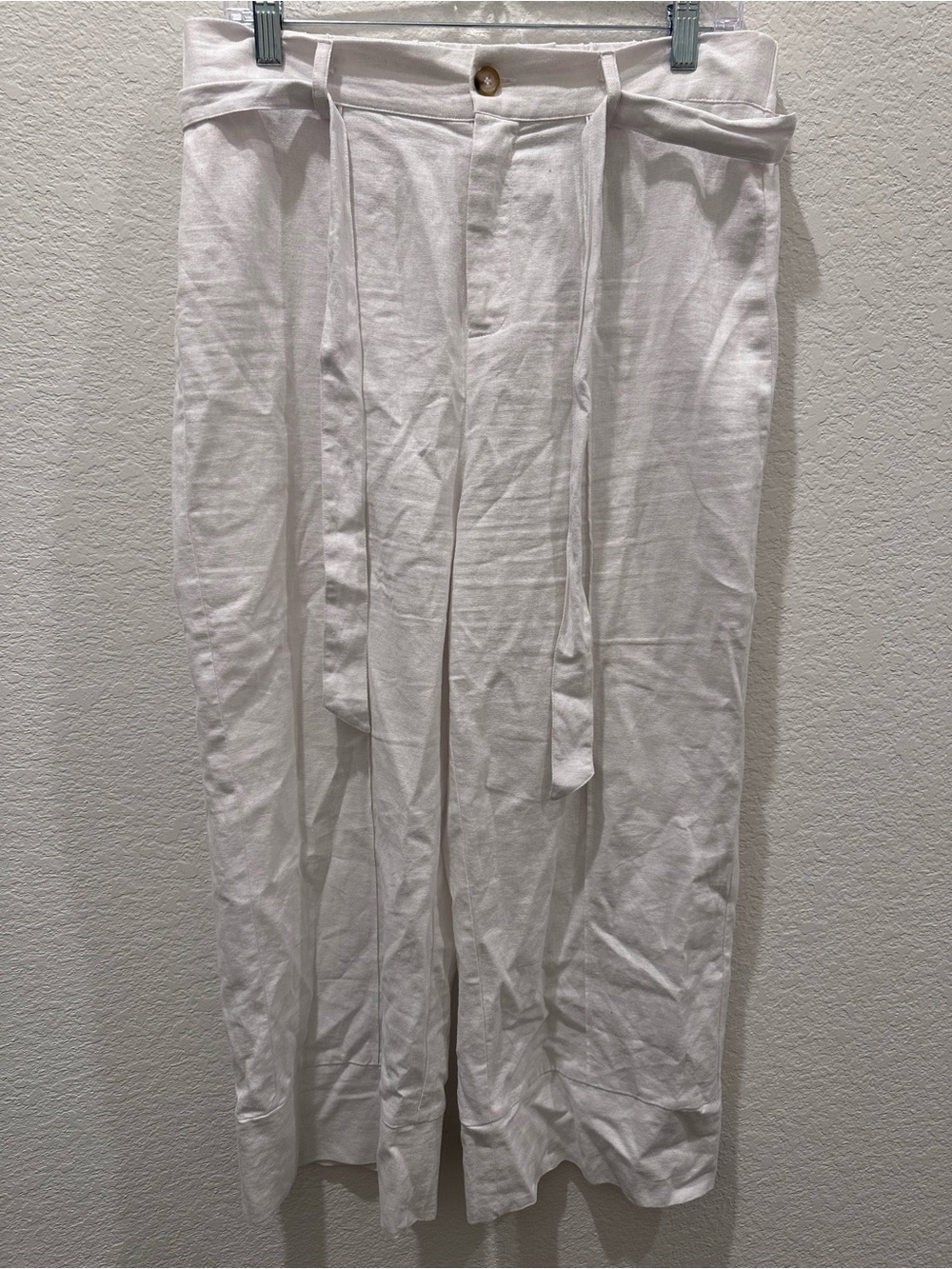 Joie White Linen Blend Wide Leg Cropped‎ Tie Waist Pants Large